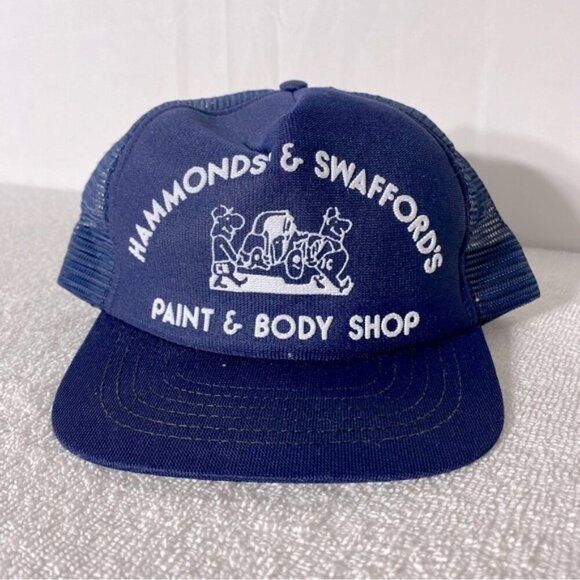 Vintage Blue Hammonds&Swaffords Paint&Body Shop Mesh Back Snap Back Trucker Hat - Picture 1 of 10